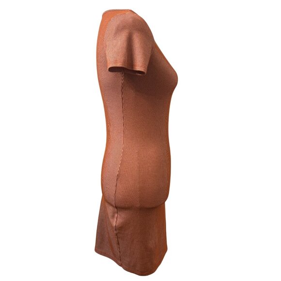 Forever 21 Womens Ribbed Knit Rust Orange Short Sleeve Bodycon Dress Size S - Picture 3 of 8